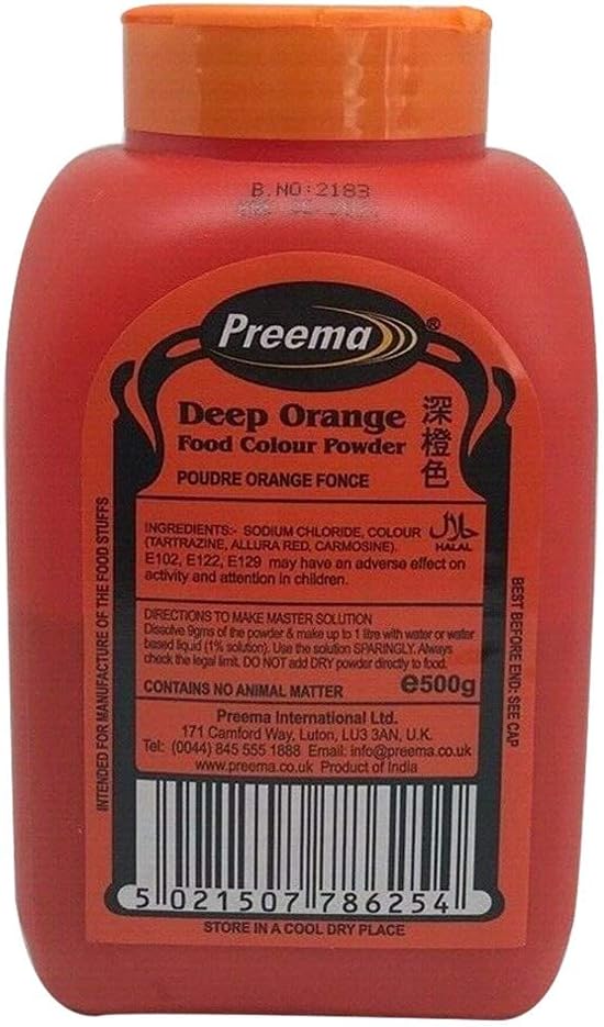 PREEMA DEEP ORANGE FOOD COLOUR POWDER 500GM - (V20)