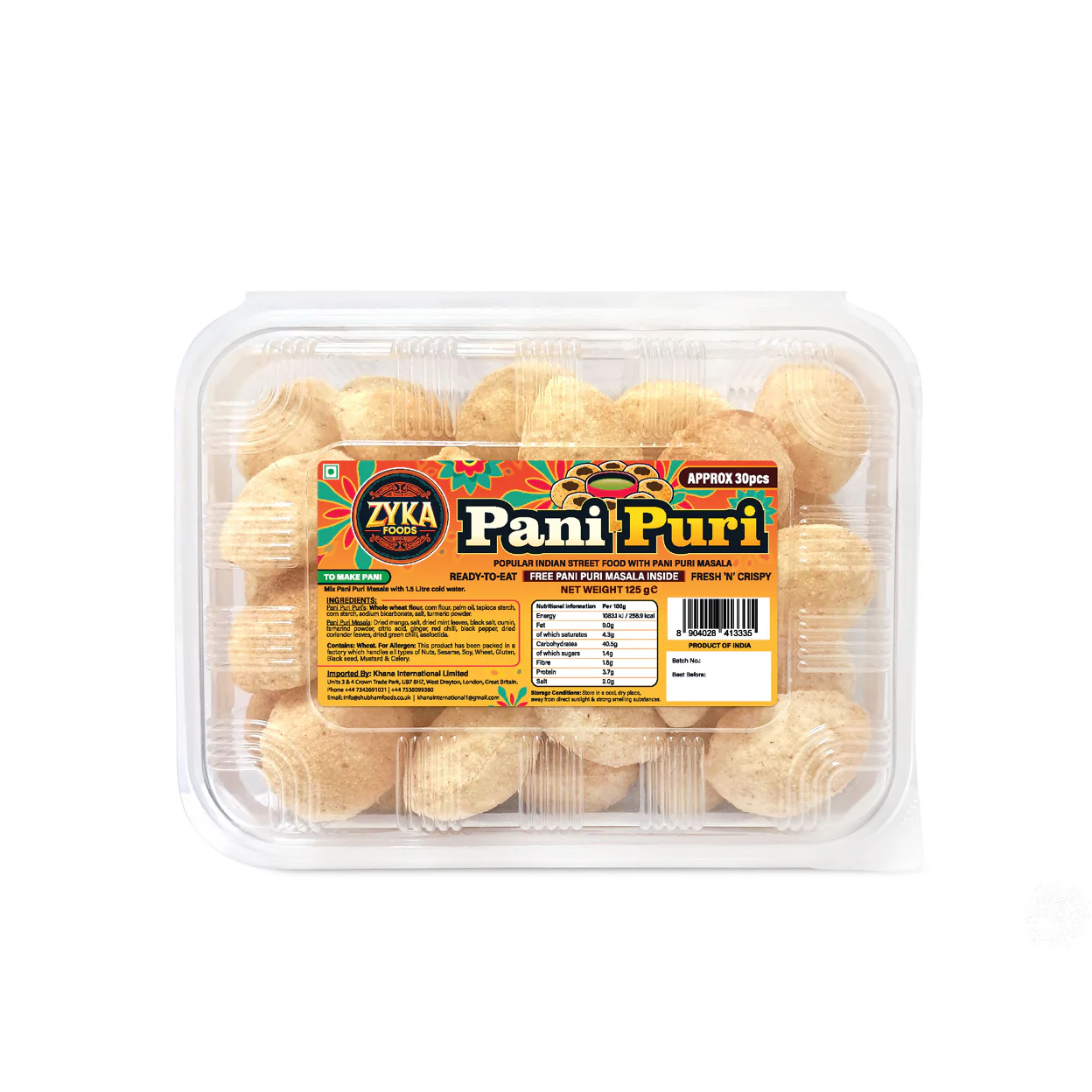 ZYKA PANI PURI 12X30PC (FREE PANI PURI MASALA)