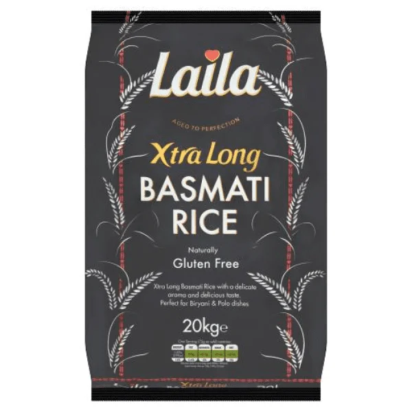 LAILA EX-LONG GRAIN BASMATI RICE  20KG PM-£32.99      