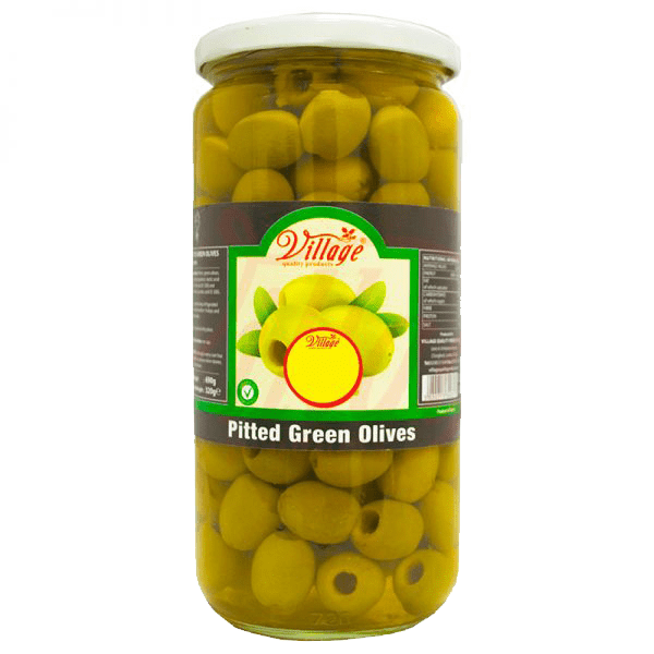 VILLAGE PITTED GREEN OLIVES 907G (UNIT)